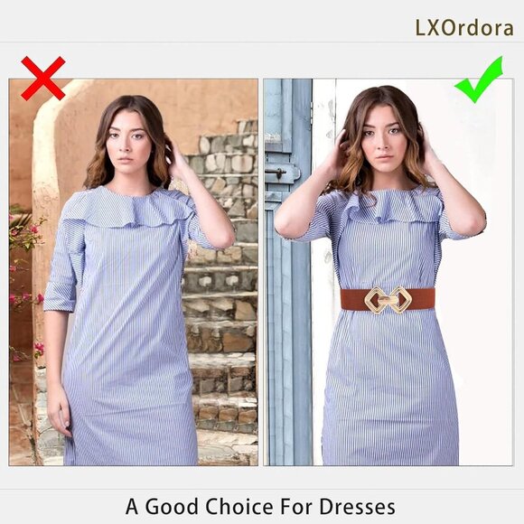 Stretchy Wide Women's Elastic Waist Belt for Dresses Gold Buckle - Picture 4 of 6